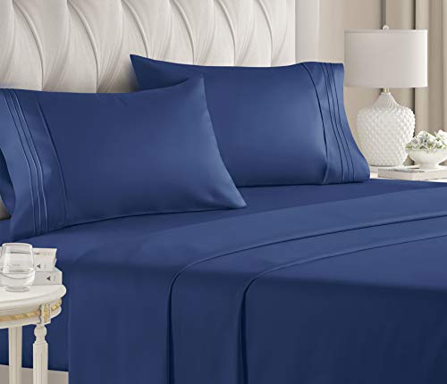 King Size Sheet Set - 4 Piece - Hotel Luxury Bed Sheets - Extra Soft - Deep Pockets - Easy Fit - Breathable & Cooling - Wrinkle Free - Comfy â€“ Navy Blue Bed Sheets - Kings Royal Sheets â€“ 4 PC