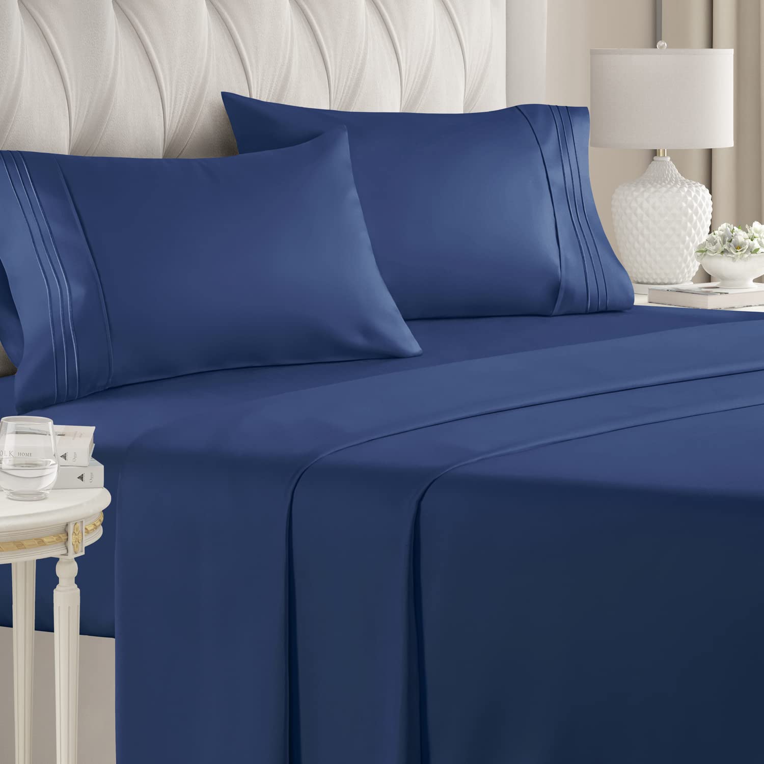 Full Size Sheet Set - Breathable & Cooling Sheets - Hotel Luxury Bed Sheets - Extra Soft - Deep Pockets - Easy Fit - 4 Piece Set - Wrinkle Free - Comfy – Navy Blue Bed Sheets - Full Sheets - 4PC 23 - Navy Blue Full