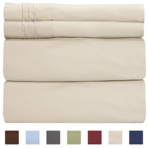 Book Cover Full Size Sheet Set - 4 Piece - Hotel Luxury Bed Sheets - Extra Soft - Deep Pockets - Easy Fit - Breathable & Cooling Sheets - Wrinkle Free - Comfy - Beige Tan Bed Sheets - Fulls Sheets - 4 PC
