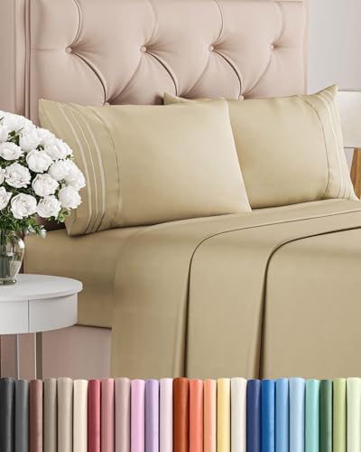Cal King Size 4 Piece Sheet Set - Comfy Breathable & Cooling Bed Sheets Set - Hotel Luxury Bedding for Women, Men, Kids, Teens, Boys & Girls - Deep Pockets, Ultra-Soft, Wrinkle Free - Oeko-Tex - Beige