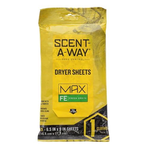 Hunters Specialties Scent-A-Way Dryer Sheets - Re-Sealable 15 Sheets Pack No Residue Odorless/Fresh Earth Scent for All Fabrics & Hunting Clothes