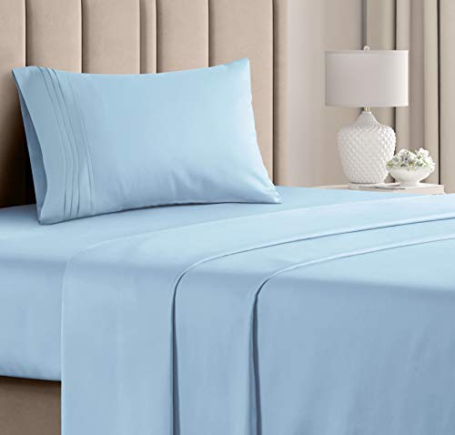 Book Cover Twin Size Sheet Set - 3 Piece - Hotel Luxury Bed Sheets - Extra Soft - Deep Pockets - Easy Fit - Breathable & Cooling - Wrinkle Free - Comfy â€“ Light Blue Bed Sheets Baby Blue Twins Sheets - 3 PC