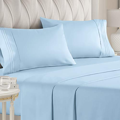 Book Cover Full Size Sheet Set - 4 Piece - Hotel Luxury Bed Sheets - Extra Soft - Deep Pockets - Easy Fit - Breathable & Cooling - Wrinkle Free - Comfy â€“ Light Blue Bed Sheetsâ€“ Baby Blue Fulls â€“ 4 PC