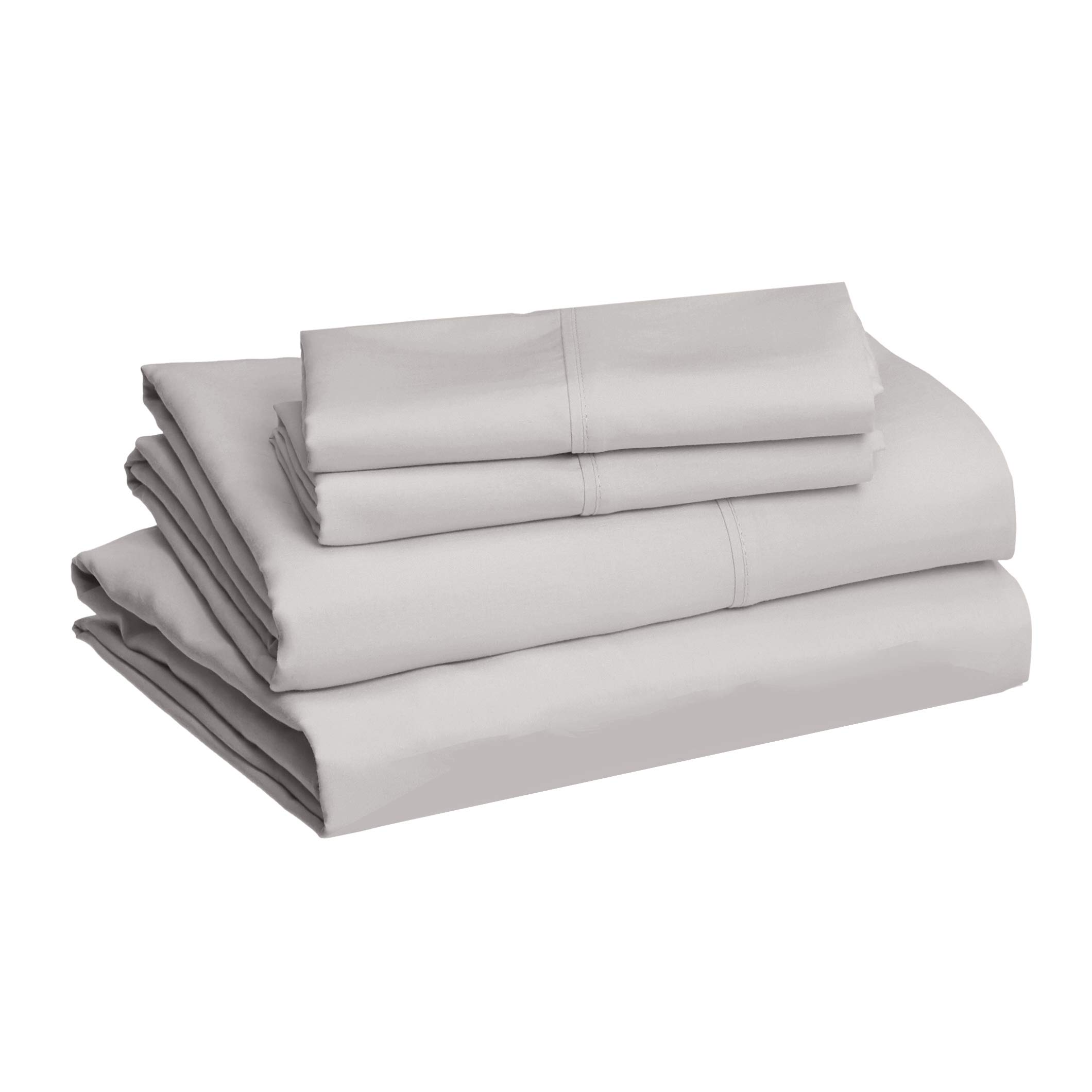 Amazon Basics Lightweight Super Soft Easy Care Microfiber 4 Piece Bed Sheet Set With 14-Inch Deep Pockets, King, Light Gray, Solid King Sheet Set Light Gray