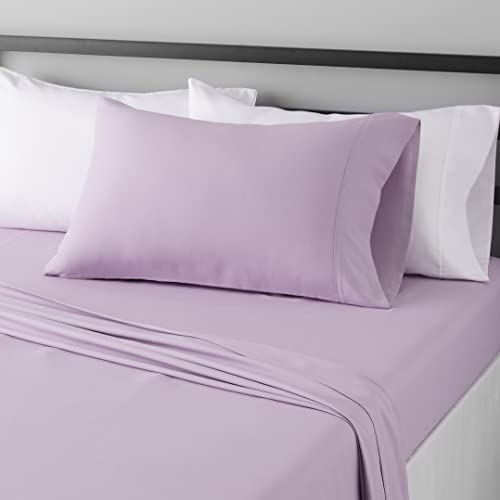 Amazon Basics Lightweight Super Soft Easy Care Microfiber 3 Piece Bed Sheet Set With 14-Inch Deep Pockets, Twin, Frosted Lavender, Solid Twin Sheet Set Frosted Lavender