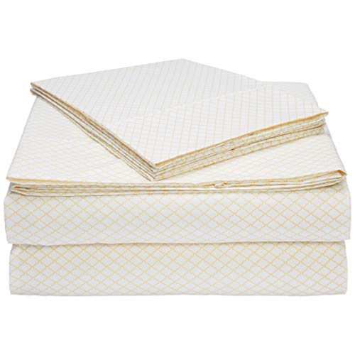 Amazon Basics Lightweight Super Soft Easy Care Microfiber Bed Sheet Set with 14" Deep Pockets - Queen, Yellow Scallop