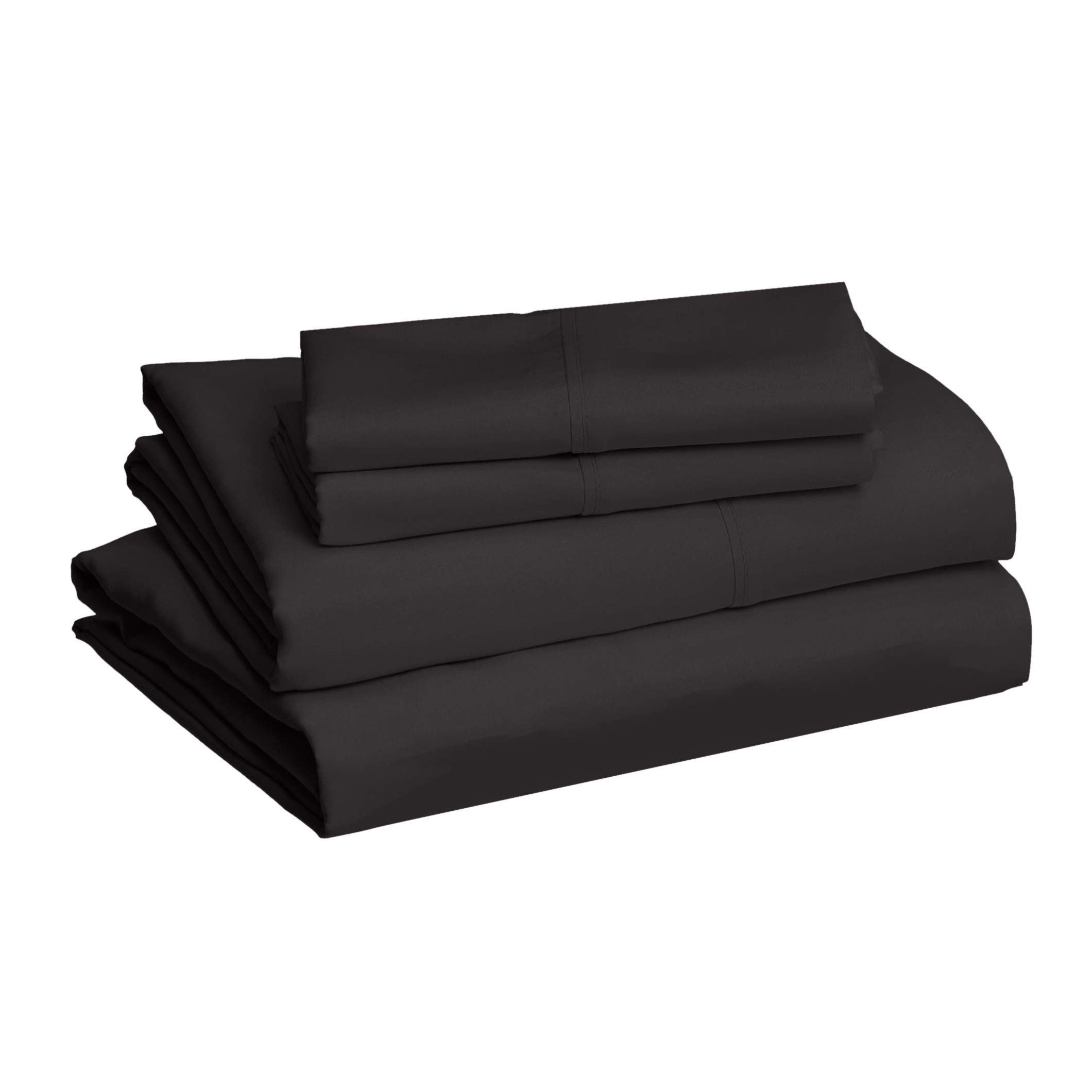 Book Cover Amazon Basics Lightweight Super Soft Easy Care Microfiber 4 Piece Bed Sheet Set With 14-Inch Deep Pockets, King, Black, Solid King Sheet Set Black