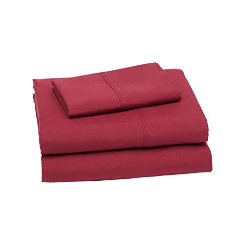 Amazon Basics Lightweight Super Soft Easy Care Microfiber Bed Sheet Set with 14" Deep Pockets - Twin XL, Burgundy