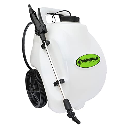 Workhorse LG05SS Rechargeable Spot Sprayer - White Portable Sprayer with Wheels, Vertical & Horizontal Stream Range, 5 Gallon Tank. Garden Sprayer