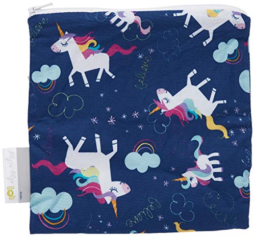 Itzy Ritzy Reusable Snack Bag – 7” x 7” BPA-Free Snack Bag is Food Safe, Washable and Ideal for Storing Snacks, Pacifiers, Electronics and Makeup in a Diaper Bag, Purse or Travel Bag, Unicorn Dreams