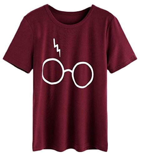 UR Ladies Women Harry Potter Glasses Cute Print Short Sleeve Crew Neck T-Shirts