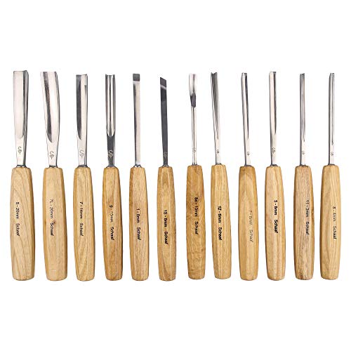 Book Cover SCHAAF Full Size Wood Carving Tools Set of 12 with Canvas Case - Gouges and Chisels for Beginners, Hobbyists and Professionals