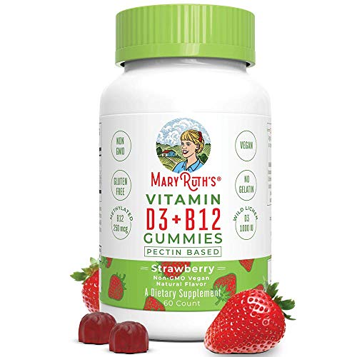 Vegan Vitamin D3+B12 Gummy (Plant-Based Gummies) by MaryRuth's - Made w/Organic Ingredients Non-GMO Vegan Paleo Gluten Free for Men, Women & Kids 1000 IU Vitamin D3 & 250 mcg Vitamin B12 60 Count