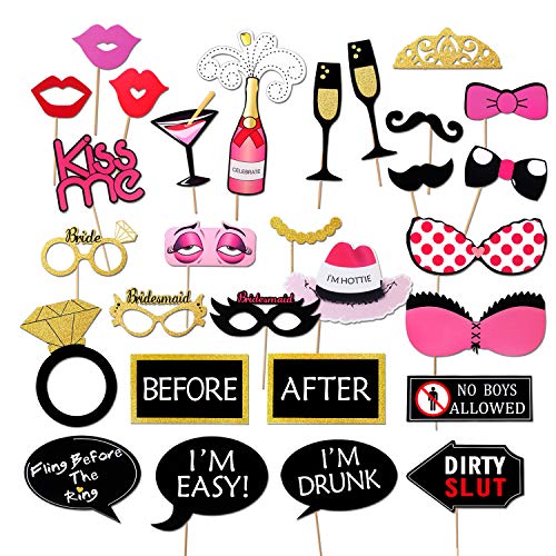 Konsait Girls Night Out Games Decoration Dress Up Accessories for Wedding (30 Count) Bachelorette Party Photo Booth Props Kit, KS-TG018,