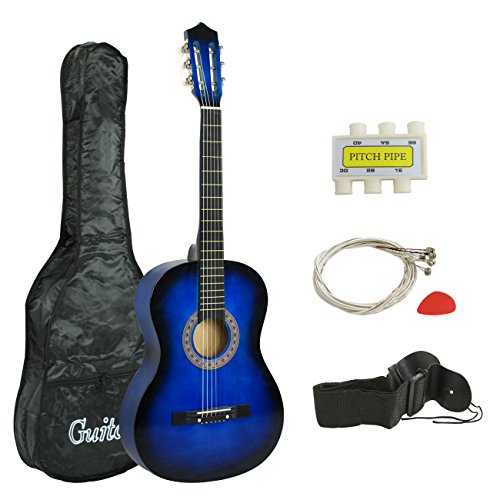 Smartxchoices Acoustic Guitar for Starter Beginner Music Lovers Kids Gift 38" 6-String Folk Beginners Acoustic Guitar With Gig bag, Strap, Tuner and Pick (Blue) ...