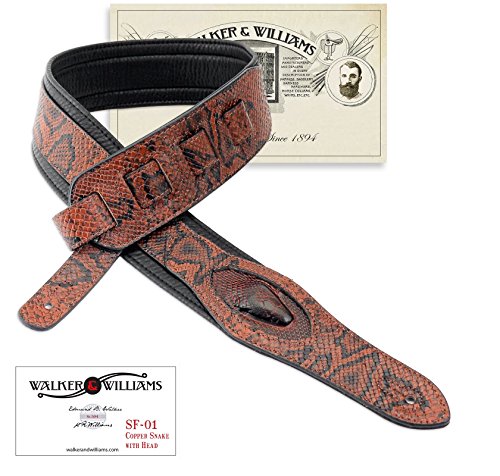 Walker & Williams SF-01 Copperhead Snakeskin Pattern Padded Guitar Strap with Snakehead