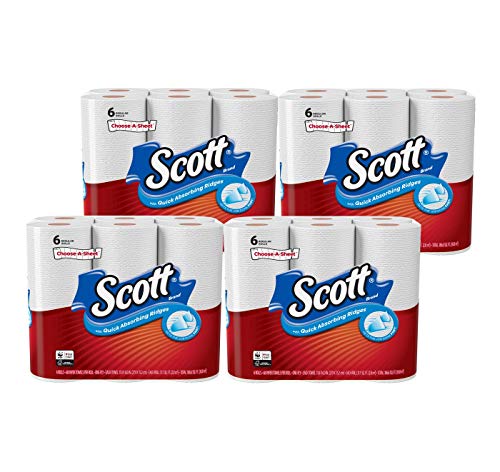 Book Cover Scott Choose-A-Sheet Regular Roll Paper Towels, 6 Count (Pack of 4) White, Quick Absorbing Ridges for Easy Cleanup