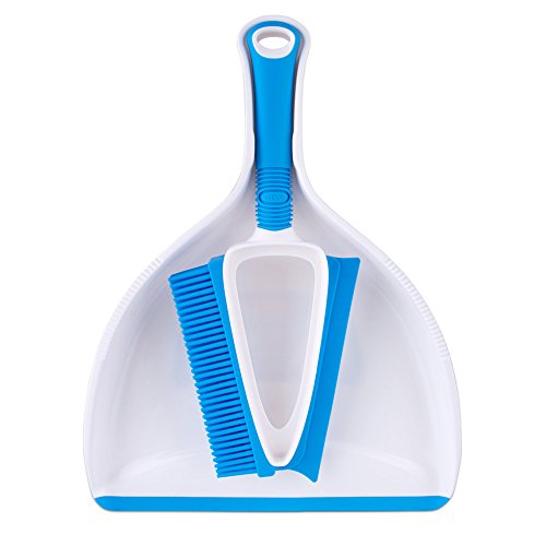 MR.SIGA Soft Bristle Brush/Scrubber with Dustpan, Blue & White