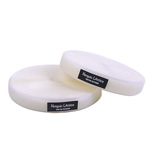 1" Wide 10 Meters Long(10.92Yards) Sew On Self Adhestive Hook and Loop Strips Set with Non-Adhesive Back Nylon Fabric Fastener White