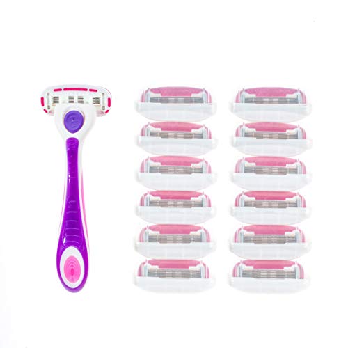 Personna Women's 5 Blade Razor System - Women's Shaving Razors - Razor Handle with 12 Replacement Cartridges