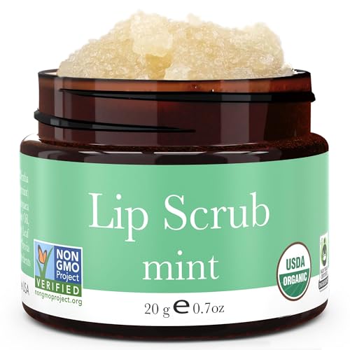 USDA Organic Lip Scrub Mint - USA Made with Natural Ingredients, Moisturizing Scrub Exfoliator for Dry Lips, Lip Sugar Scrubber Exfoliator for Smooth Lips, Small Beauty Gifts