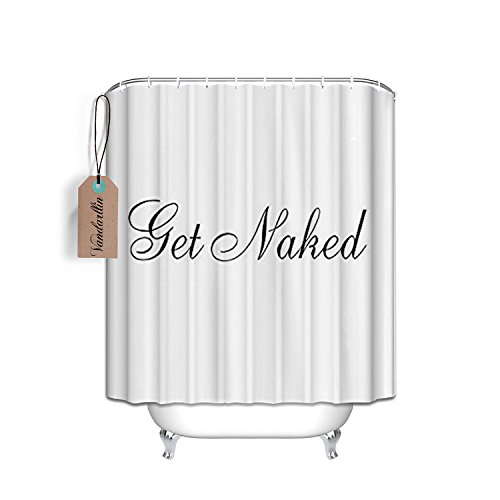 Vandarllin 72x84 Extra Long Shower Curtain - Get Naked Black Script Shower Curtain - White
