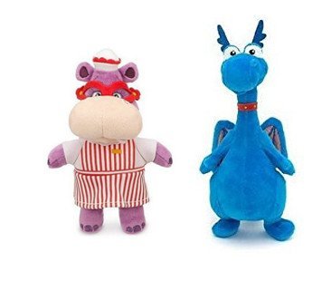 Disney Junior Jr Doc McStuffins 8 1/2 Stuffy Plush Dragon and 8'' Hallie Hippo Bean Bag Plush Doll
