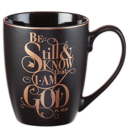 Christian Encouragement Gifts for Womenâ€“ Matte Black Coffee Mug w/Metallic Font Scripture Verses â€œBe Still and Know That I Am Godâ€ Psalm 46:10 â€“ 12oz Stoneware Mug, Christian Cup w/Handle