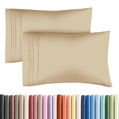King Pillow Cases Set of 2 - Ultra Soft Hotel Quality Pillowcase Covers - Comfy, Cozy & Wrinkle Free - Shrinkage, Stain and Fade Resistant - Machine Washable Pillow Protectors - 2 Piece Set - Beige