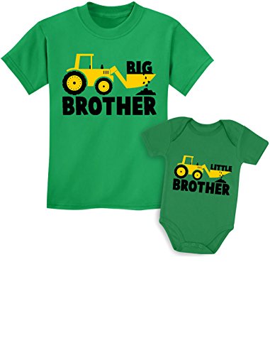 Book Cover Big Brother Little Brother Shirts Gift for Tractor Loving Boys Siblings Set Baby Green/Kids Green Baby 6M / Kids 4T