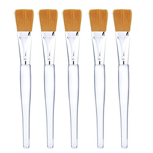 Book Cover Facial Mask Brush Makeup Brushes Cosmetic Tools with Clear Plastic Handle, 5 Pack (Silver with Yellow Brush)