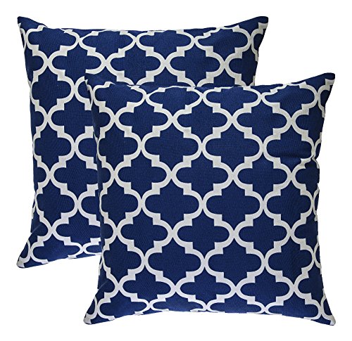 TreeWool (Pack of 2 Decorative Throw Pillow Covers Trellis Accent 100% Cotton Cushion Shams Cases (22 x 22 Inches / 55 x 55 cm; Navy Blue)