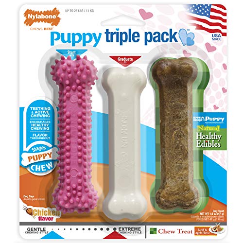 Book Cover Nylabone Puppy Chew Variety Toy & Treat Triple Pack 3 count Small/Regular - Up to 25 Ibs., Pink