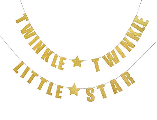 Book Cover FECEDY Letters Twinkle Twinkle Little Star Glittery Gold Banner for Birthday Party,Baby Shower Party (Gold)