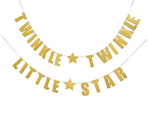 FECEDY Letters Twinkle Twinkle Little Star Glittery Gold Banner for Birthday Party,Baby Shower Party (Gold)