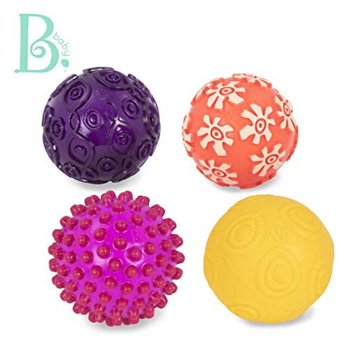 Bristle Blocks by Battat B. Toys - Oddballs - 4 Sensory Toy Balls in Warm Colors for Toddlers Aged 6 Months +