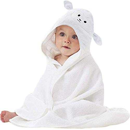 Book Cover Organic Bamboo Baby Hooded Towel | Ultra Soft and Super Absorbent Toddler Hooded Bath Towel with Cute Lamb Face Design | Great Infant/Newborn Shower Present for Boy or Girl