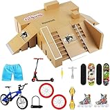 HOMETALL 8Pcs Fingerboard Skatepark Ramps with 9Pcs Mini Toys Set Including Fingerboards, Bike, Scooters, Skate Park for Kids Gift