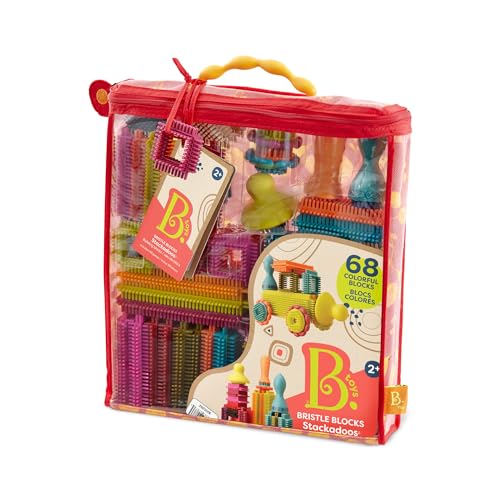 B toys - Bristle Blocks Stackadoos â€“ 68 Toy Blocks in a Storage Pouch â€“ BPA Free STEM Toys Building Blocks for Kids 2 years +
