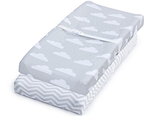 Changing Pad Cover, 2 Pack Unisex Clouds & Chevron, Fitted Cotton Table Sheet