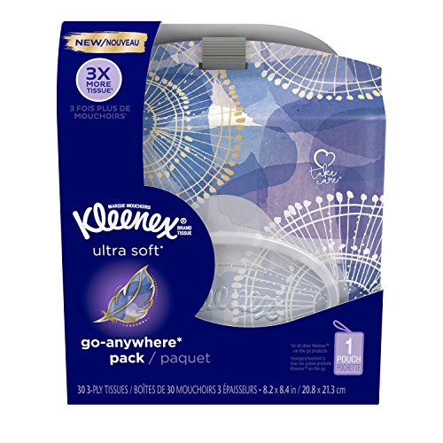Book Cover Kleenex Ultra Soft Facial Tissues, 1 Go-Anywhere Pack, 30 Tissues Total