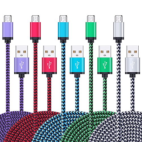 Micro USB Cable,5Pack 6.6FT/2M Ailkin Quick Charge Cable Braided Micro USB 2.0 A Male to Micro B USB Charger Cord for Samsung Galaxy S6 S7 Edge Plus, LG,Moto X, HTC, Android Tablets and More