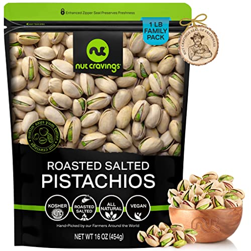 Book Cover Nut Cravings - Freshly Roasted & Salted California Pistachios (16oz - 1 LB) Packed Fresh in Resealable Bag - Nut Snack - Healthy Protein Food, All Natural, Keto Friendly, Vegan, Kosher