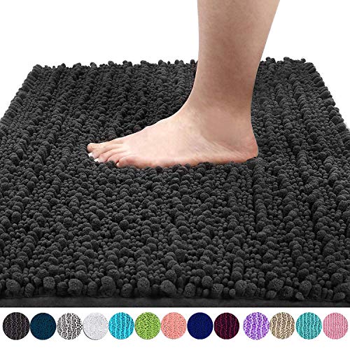 Book Cover Yimobra Original Luxury Chenille Bath Mat, Soft Shaggy and Comfortable, Large Size, Super Absorbent and Thick, Non-Slip, Machine Washable, Perfect for Bathroom (31.5 X 19.8 Inches, Dark Gray)