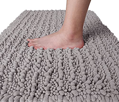 Book Cover Yimobra Original Luxury Chenille Bath Rug Mat, 32 x 20 Inches, Soft Shaggy Bathroom Rugs, Large Size, Super Absorbent and Thick, Non-Slip, Machine Washable, Bath Mats for Bathroom, Gray
