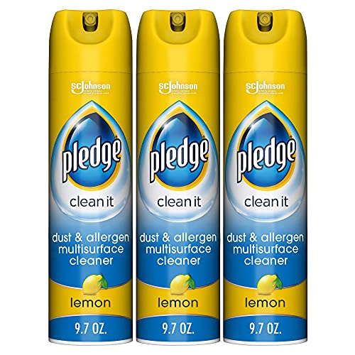 Book Cover Pledge Dust & Allergen -Surface Cleaner Spray, Works on Leather, Granite, Wood, and Stainless Steel, Multi, Lemon, 9.7 Ounce (Pack of 3), 29.1 Ounce