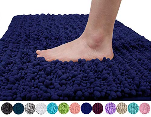 Book Cover Yimobra Original Luxury Chenille Bath Mat, Soft Shaggy and Comfortable, Large Size, Super Absorbent and Thick, Non-Slip, Machine Washable, Perfect for Bathroom (31.5 X 19.8 Inches, Navy Blue)