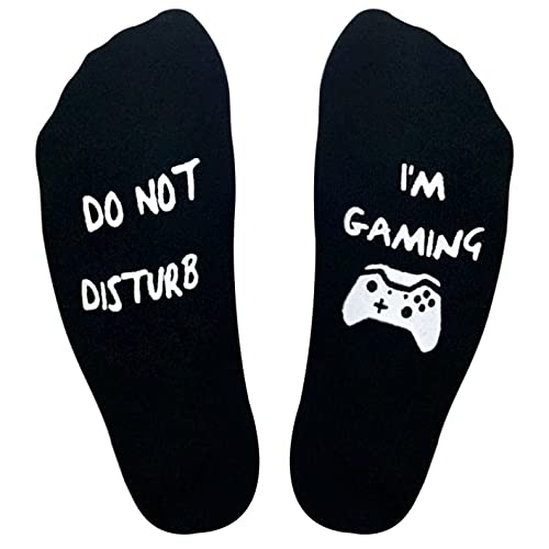 Men's Funny Do Not Disturb I'm Gaming Socks NON SLIP Organic Combed Cotton Black One Size