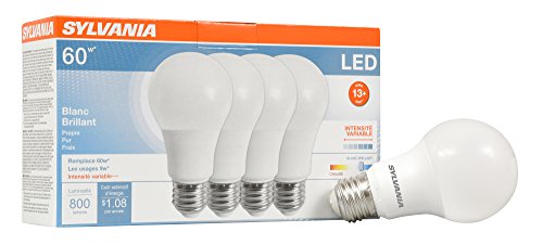 Sylvania Home Lighting 78038 A19 Sylvania Ultra 60W Equivalent LED Light Bulb, Dimmable, 60W Equivalent (Efficient 9W), Bright White 3500K , 4 Piece