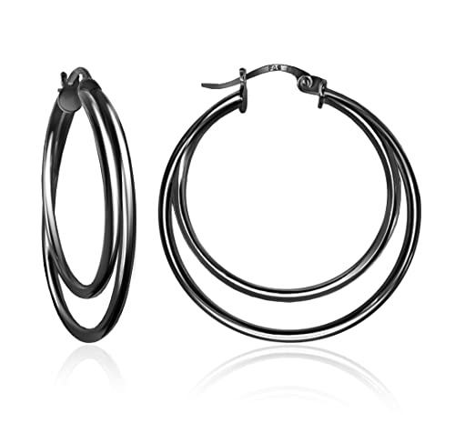 Hoops & Loops 925 Sterling Silver Double Circle 30mm Round-Tube Polished Click-Top Hoop Earrings for Women and Teen Girls